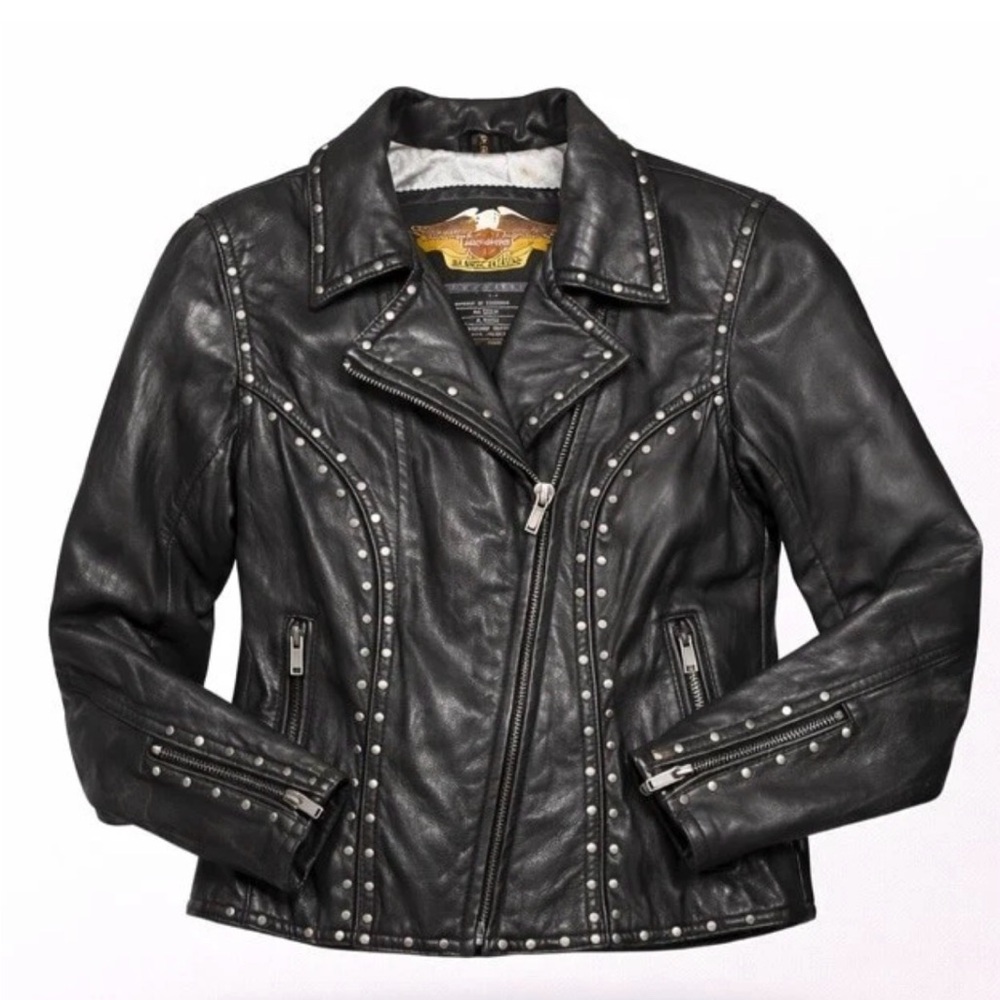 Harley Davidson Leather Studded Motorcycle Jacket Vintage Y2K Medium